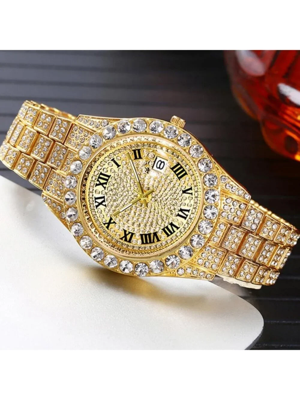 Iced-Out Bling Hip Hop Watches for Men | Luxury Quartz with Date Feature